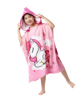 Athaelay Soft Swim Cover-Ups For 3 To 10 Years Old Kids Big Girls' Pink Unicorn Hooded Bath Beach Poncho Towel With Drawstring B