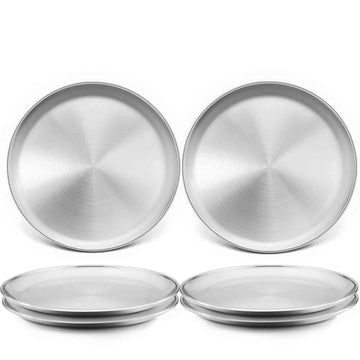 Teamfar Toddler Plates, 8 Inch Stainless Steel Kids Dinner Metal Plates, Round Serving Salad Plates For Camping Outdoor Party, S
