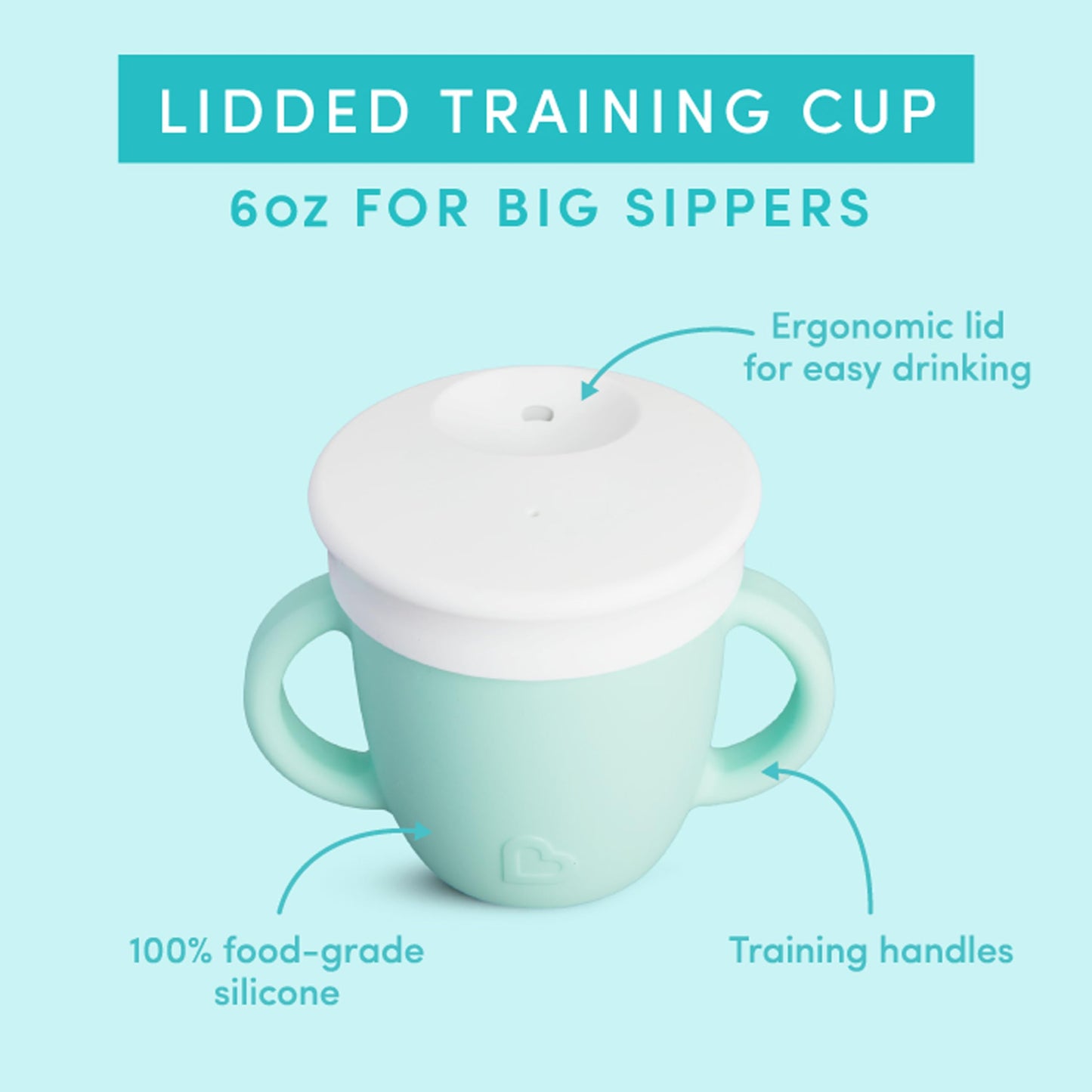 Munchkin Cest Silicone! Training Sippy Cup With Lid For Babies And Toddlers, 6 Oz, Mint