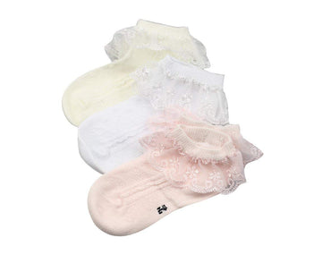 Domii Toddler Girl Dress Socks With Ruffles Little Girl Lace Socks Eyelet Frilly Ankle Socks 3-Pack 3 Pairs M(3-5T)