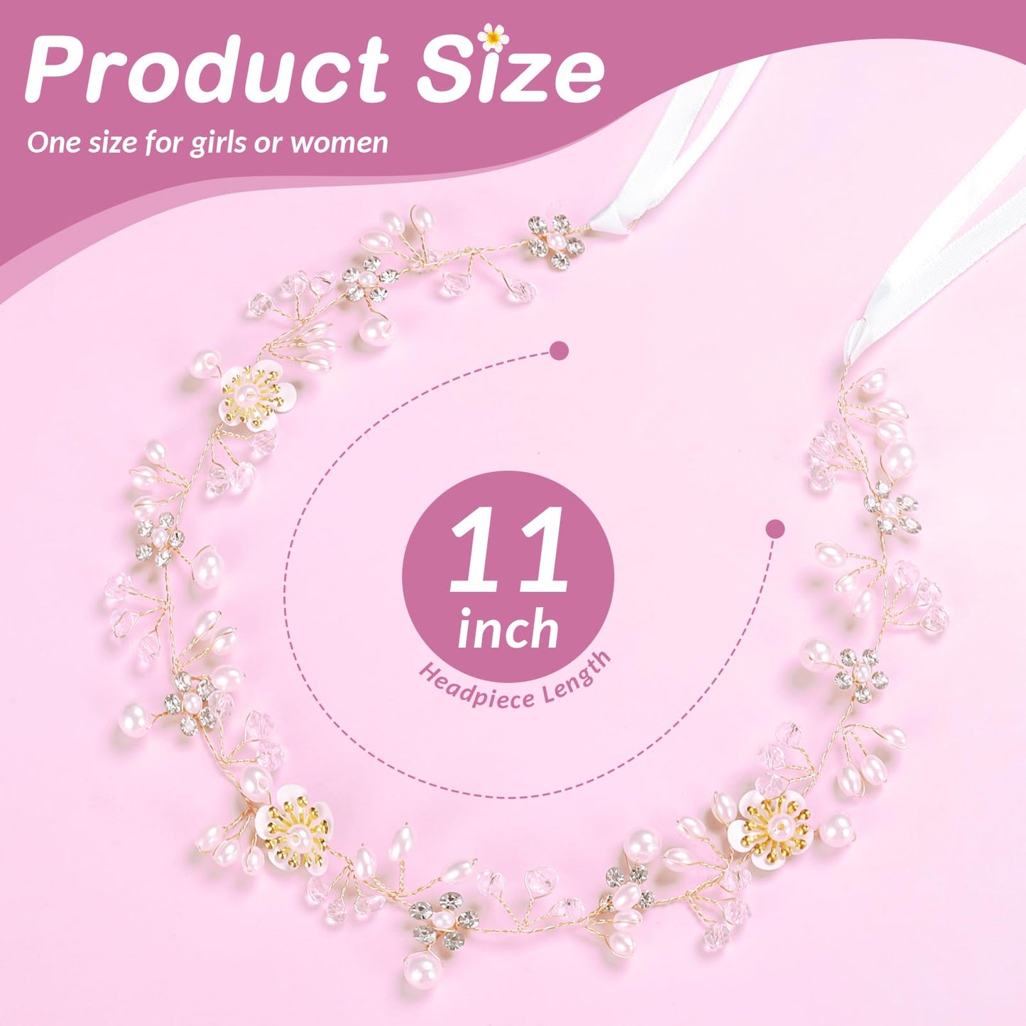 Papoopy Flower Girl Headpiece For Wedding, First Communion, Bridal, Hair Accessories For Party, Birthday