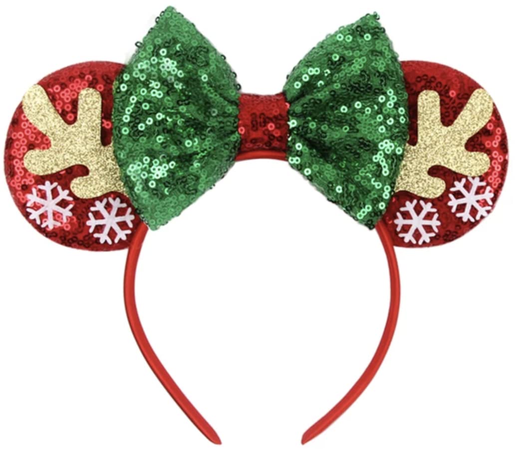 Clgift Minnie Ears Collection: Rose Gold, Iridescent, Silver Gold Blue, Rainbow Sparkle, Classic Red Sequin (Christmas Gold Rein