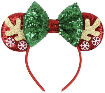 Clgift Minnie Ears Collection: Rose Gold, Iridescent, Silver Gold Blue, Rainbow Sparkle, Classic Red Sequin (Christmas Gold Rein