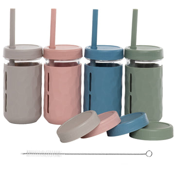 Weesprout Glass Cups With Lids & Straws, Spill-Resistant Cups For Toddlers & Kids, Triple As Toddler Cups, Baby Food Storage & S