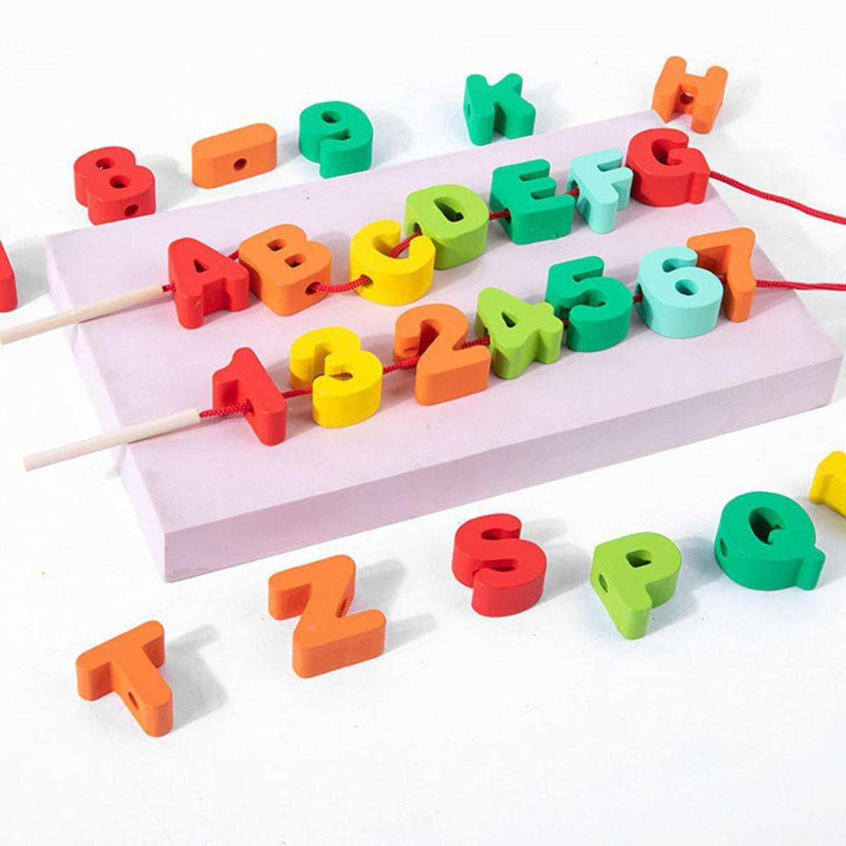ATORSE Wooden Lacing Bead Toy Early Educational Motor Skills for Children Toddler 65 Beads|Baby | Toys for Baby | Developmental 