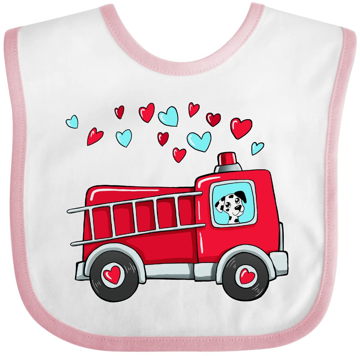 Inktastic Valentine Fire Truck With Cute Dalmatian And Hearts Baby Bib White And Pink 39A2A