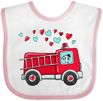 Inktastic Valentine Fire Truck With Cute Dalmatian And Hearts Baby Bib White And Pink 39A2A
