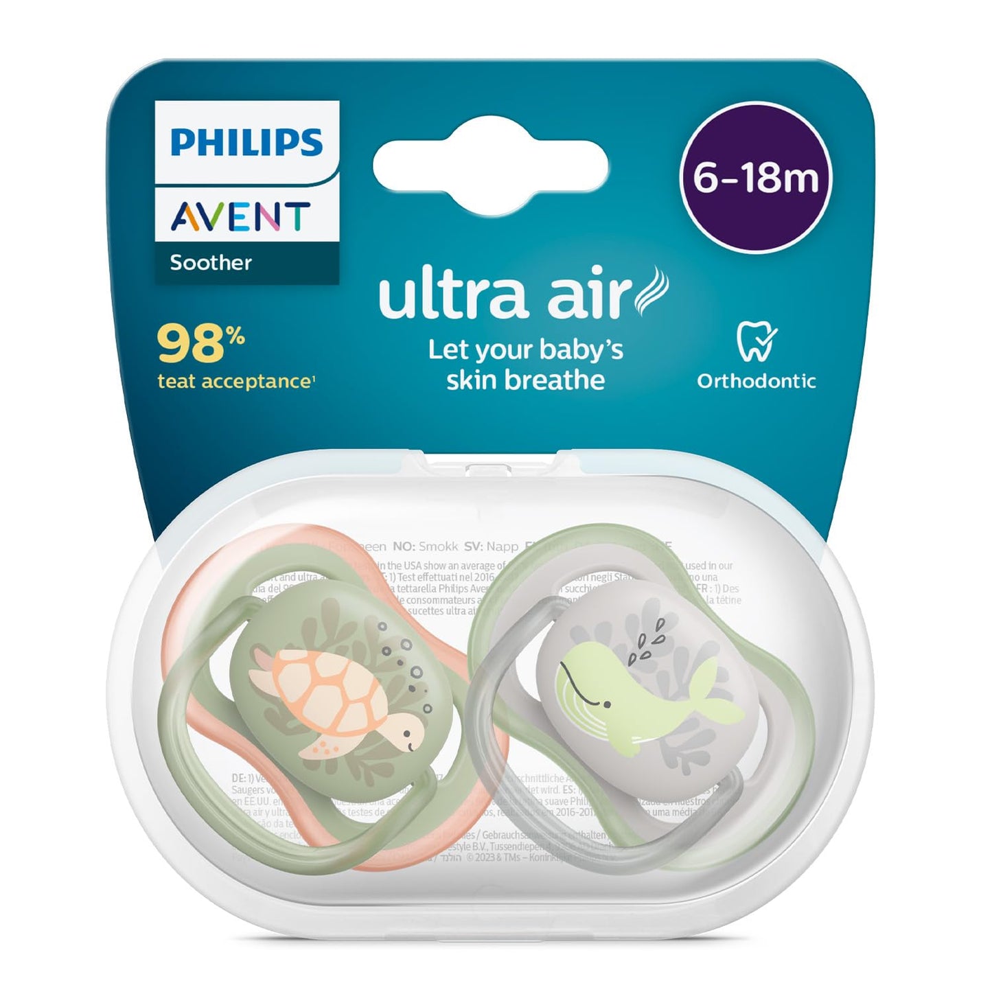 Philips Avent Pacifier Ultra Air |Lets Your BabyS Skin Breathe | Orthodontic & Bpa Free |2 Pack |618M | Scf085/60