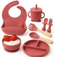 Tovixy Silicone Suction Plates Solid For Baby&Toddler|Large Crumb Pouch|Suction Bowl,Cup,Fork,And Spoon Cutlery Set|Easy Wipe Cl