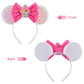 Seamoy Sequin Birthday Minnie Ears Headband, Sparkle Birthday Mouse Ears, Princess Headwears, Pink Birthday Mini Ears Headband F