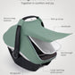 Blissful Diary Baby Car Seat Cover, Extra Large Mesh Window, Breathable Muslin Cotton, Infant Windproof Canopy - Roman Green