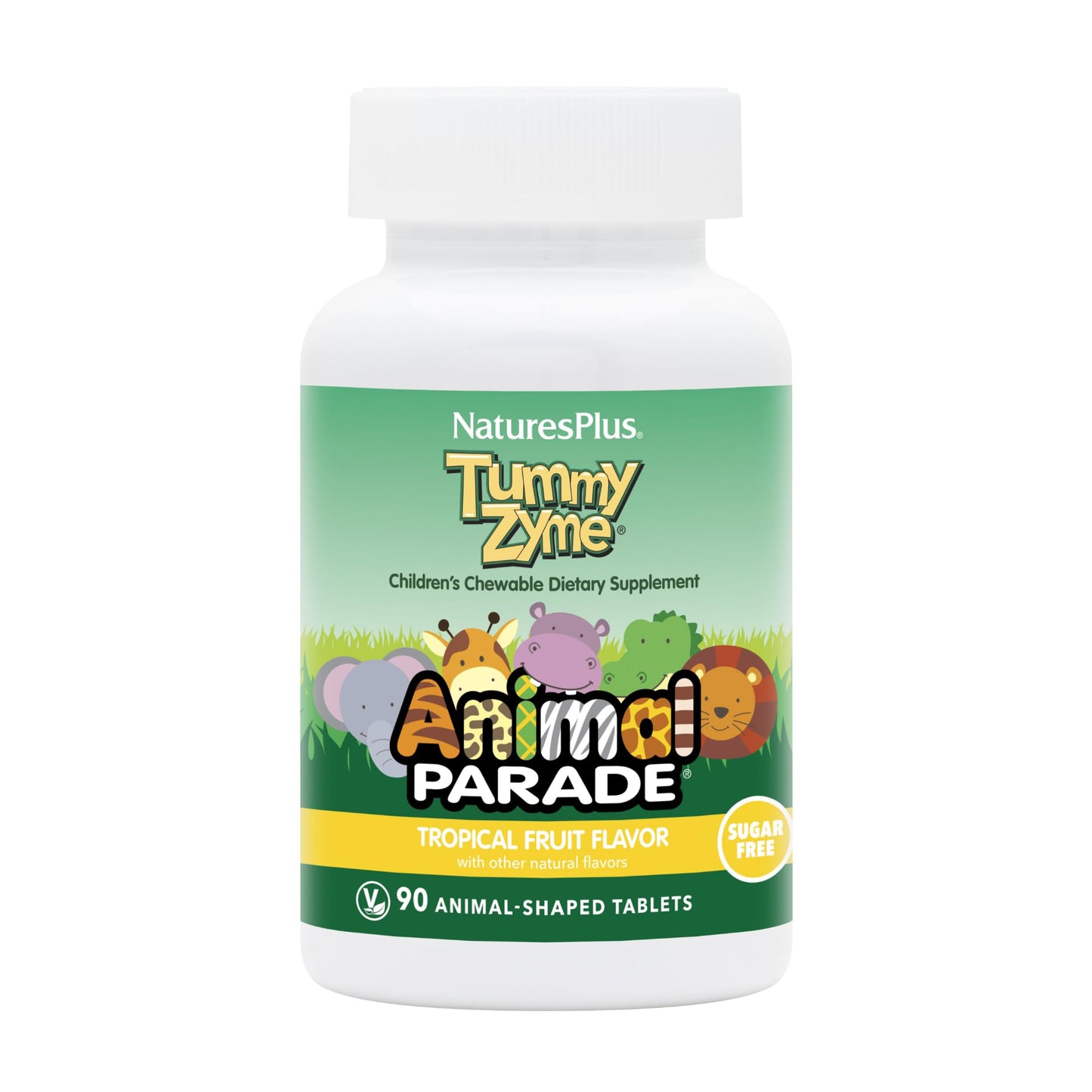 Naturesplus Animal Parade Tummy Zyme, Tropical Fruit Flavor - 90 Animal-Shaped, Chewable Tablets - Pack Of 2 - Digestive Aid & P