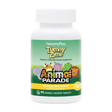 Naturesplus Animal Parade Tummy Zyme, Tropical Fruit Flavor - 90 Animal-Shaped, Chewable Tablets - Pack Of 2 - Digestive Aid & P