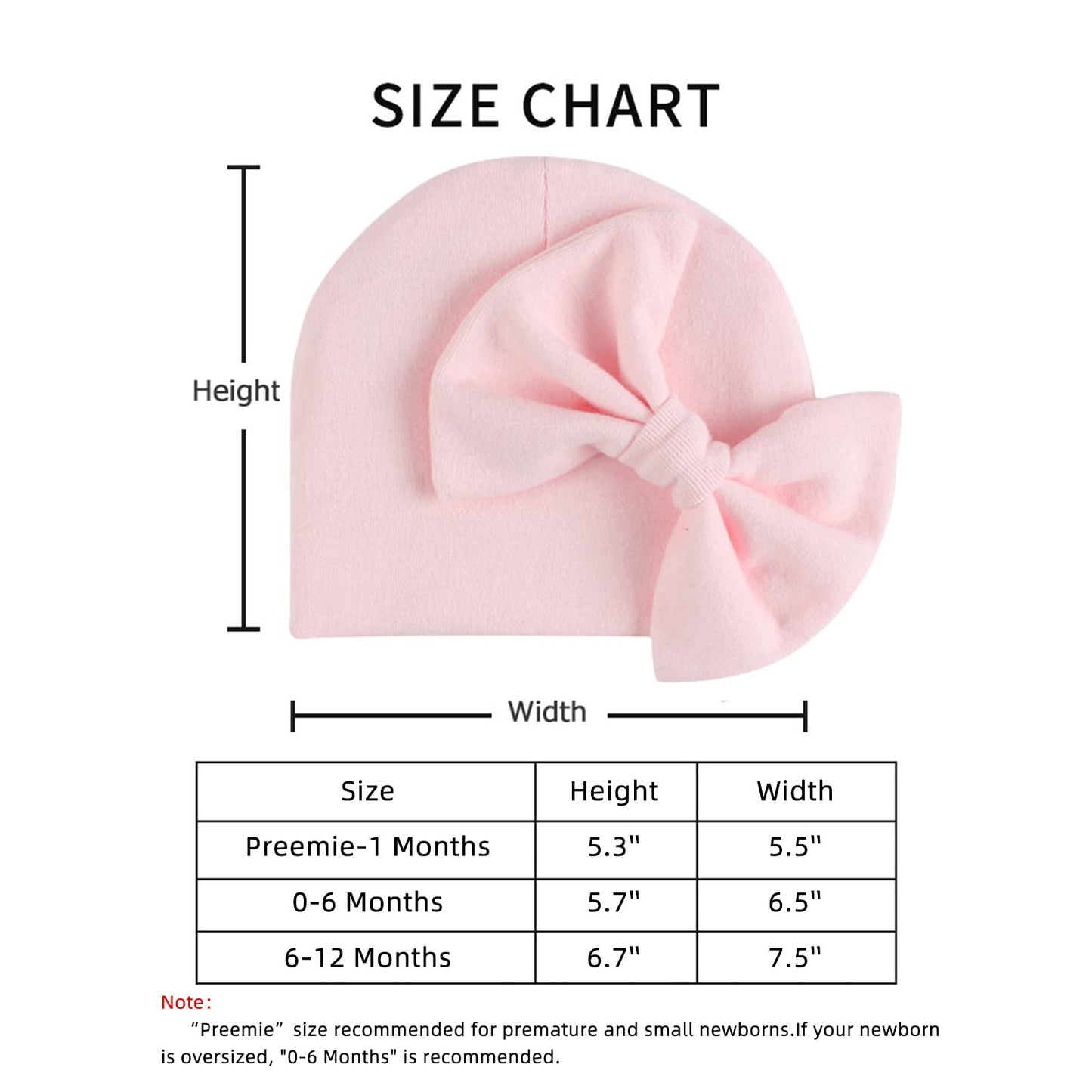 Newborn Baby Girl Hat Cotton Baby Bow Beanie Preemie Hats Spring Infant Hats For Girls 0-12 Months (White+Pink, Preemie)