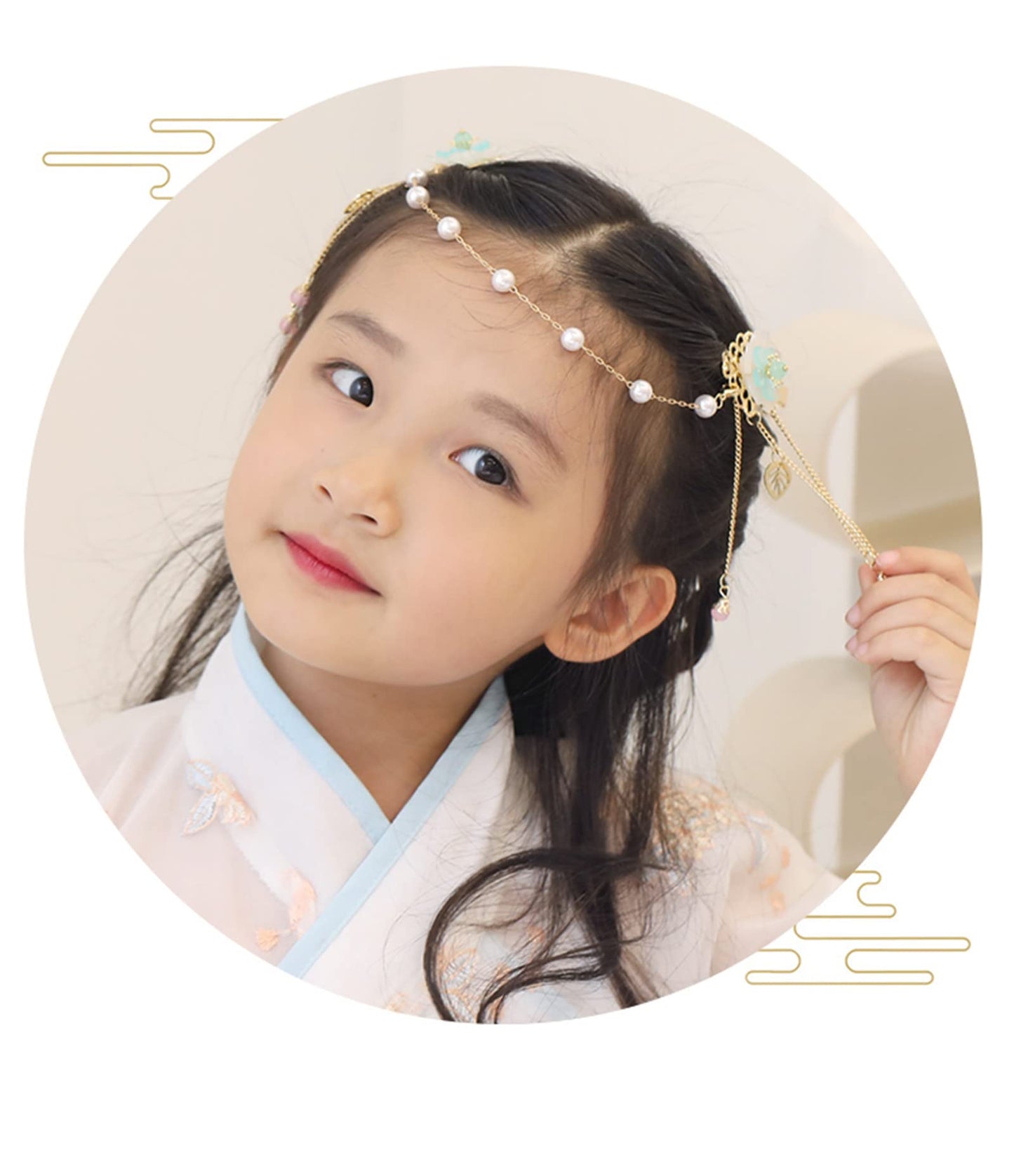 Cntqiang Chinese Style Children'S Tassel Forehead Head Chain Sweet Retro Flower Hairpin Princess Hanfu Accessories Hair Clips He