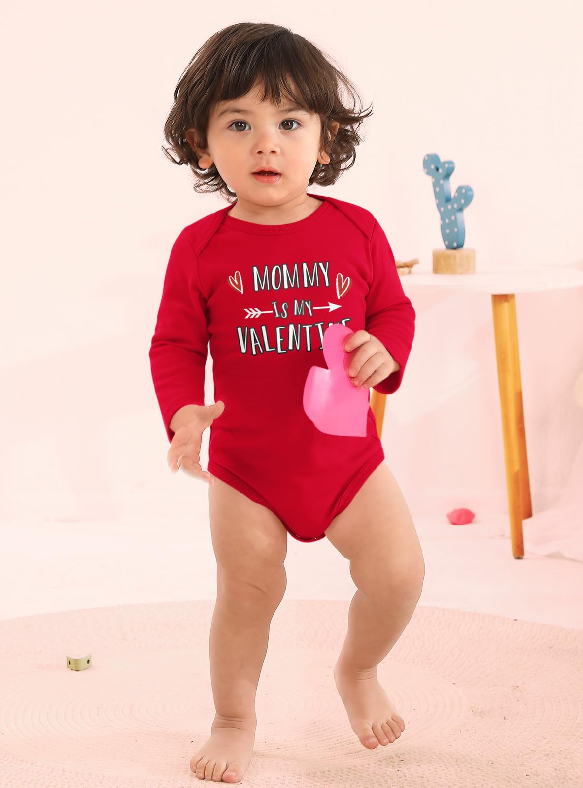 Besserbay Valentine'S Day Baby Long Sleeve Heart Bodysuit Infant Mommy Is My Valentine Envelope Neck Red Onesie 3-6 Months