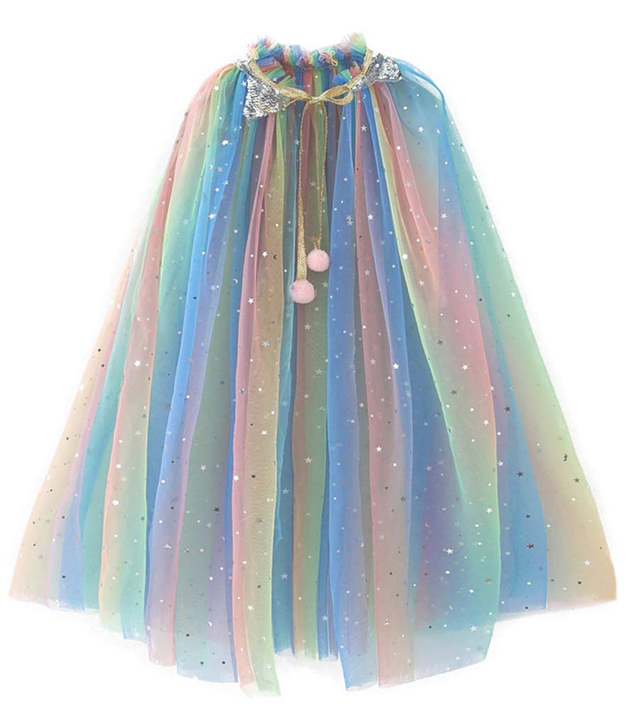 Fkkfyy Girl Cape Cloak Dresses Coat Matching Princess Wedding Birthday Party Halloween Star Sequins Summer Cape Cloaks Costumes