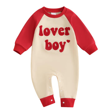 Ursobutegl Newborn Baby Boy Romper Jumpsuit Lover Boy Letter Embroidery Long Sleeve Bodysuit Sweatshirt Valentines Day Outfit (R