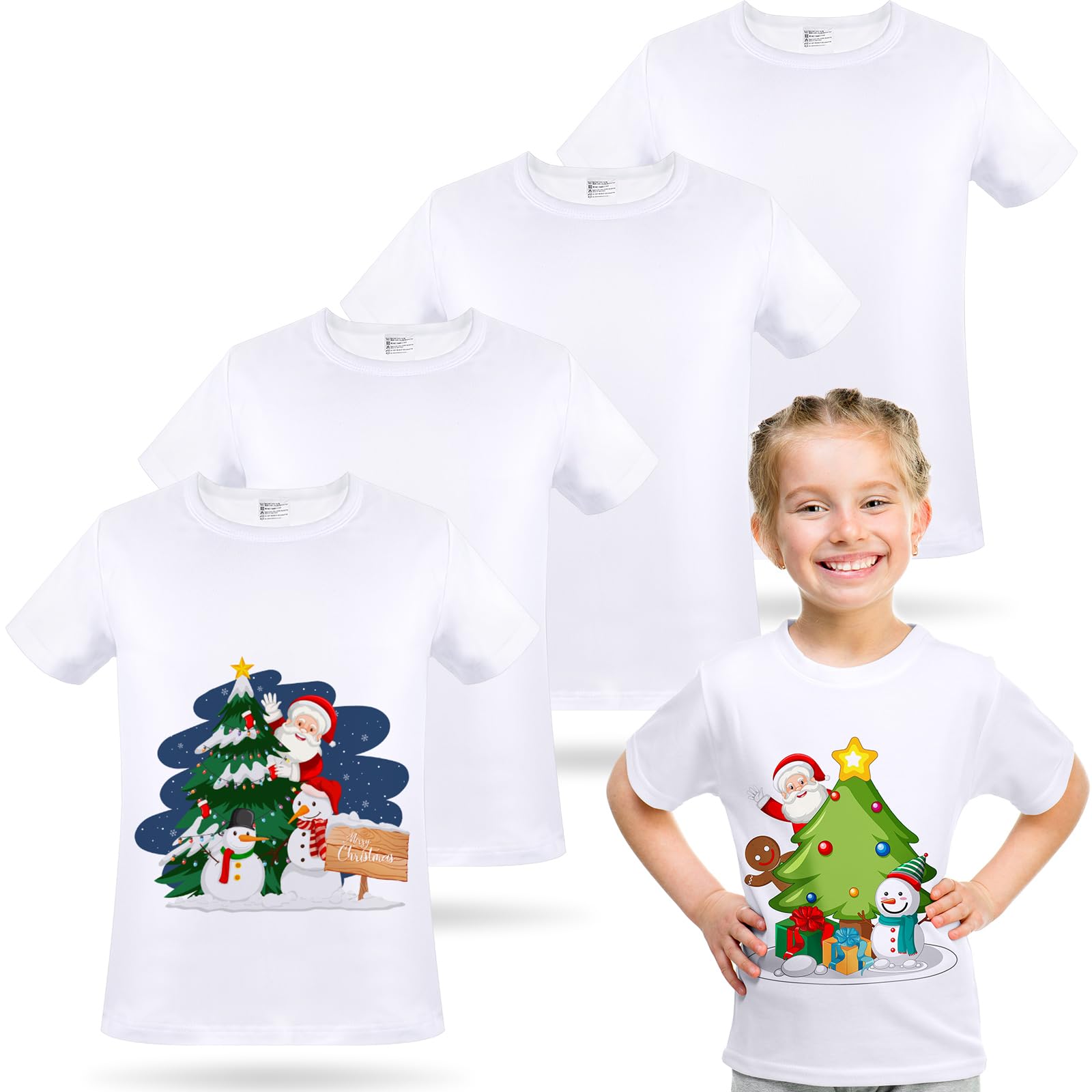 5 Pieces Toddler White Blank Sublimation T-Shirt Modal Crew Neck Short Sleeve T-Shirt for Kids Baby Children Tye Dying (4T)