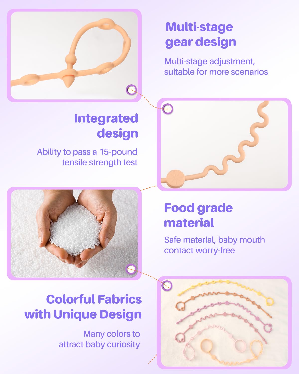 Littlehugs Toy Straps For Baby, 3Pcs Adjustable Toy Holder For Stroller Accessories, Silicone Baby Tether Pacifier Clip, No Thro