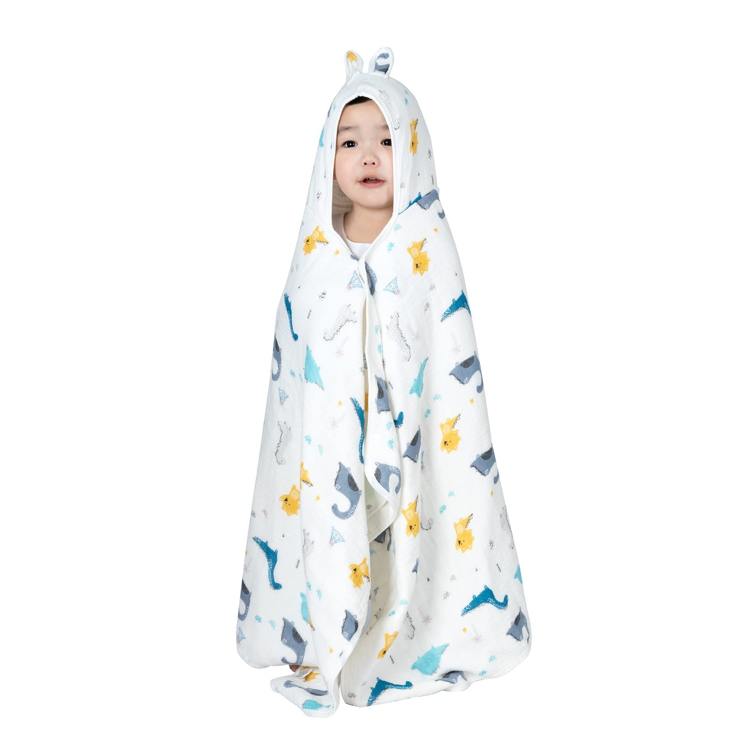 Hooded Towel Muslin Hooded Towel Made From Organic Cotton 6-Layer Cotton Bath Towel, Soft Bath Towels 27.5X55 Inches For Toddler