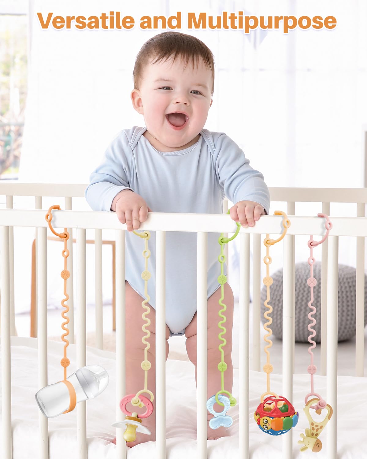 Littlehugs Toy Straps For Baby, Adjustable Toy Holder For Stroller Accessories, Silicone Baby Tether Pacifier Clip, No Throw Bab