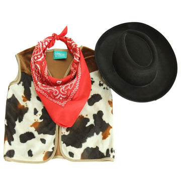 Making Believe Kids Western Rodeo Cowboy Or Cowgirl Classic Costume Set - Vest, Black Hat, Bandanna, Size 6-8