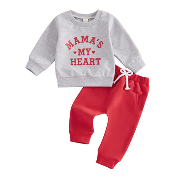 Kupretty Toddler Baby Boy Clothes Valentines Day Outfit Graphic Long Sleeve Crewneck Sweatshirt + Joggers Pants Sets (Mama'S My