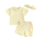 Toddler Baby Girls Daisy Chenille Patch Outfit Short Sleeve T-Shirt Shorts Headband 3Pcs Summer Clothes Set (Yellow, 18-24 Month