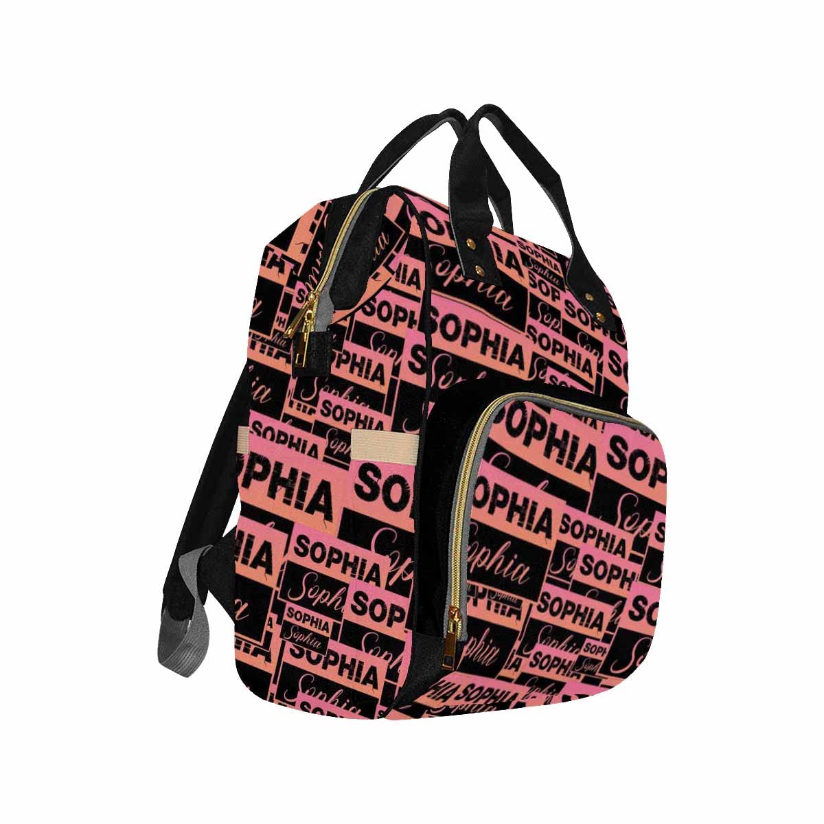 Custom Name Diaper Bag, Pink And Black Name Logo Diaper Backpack Personalized Mummy Nursing Baby Bags Fashion Shoulders Bag Casu