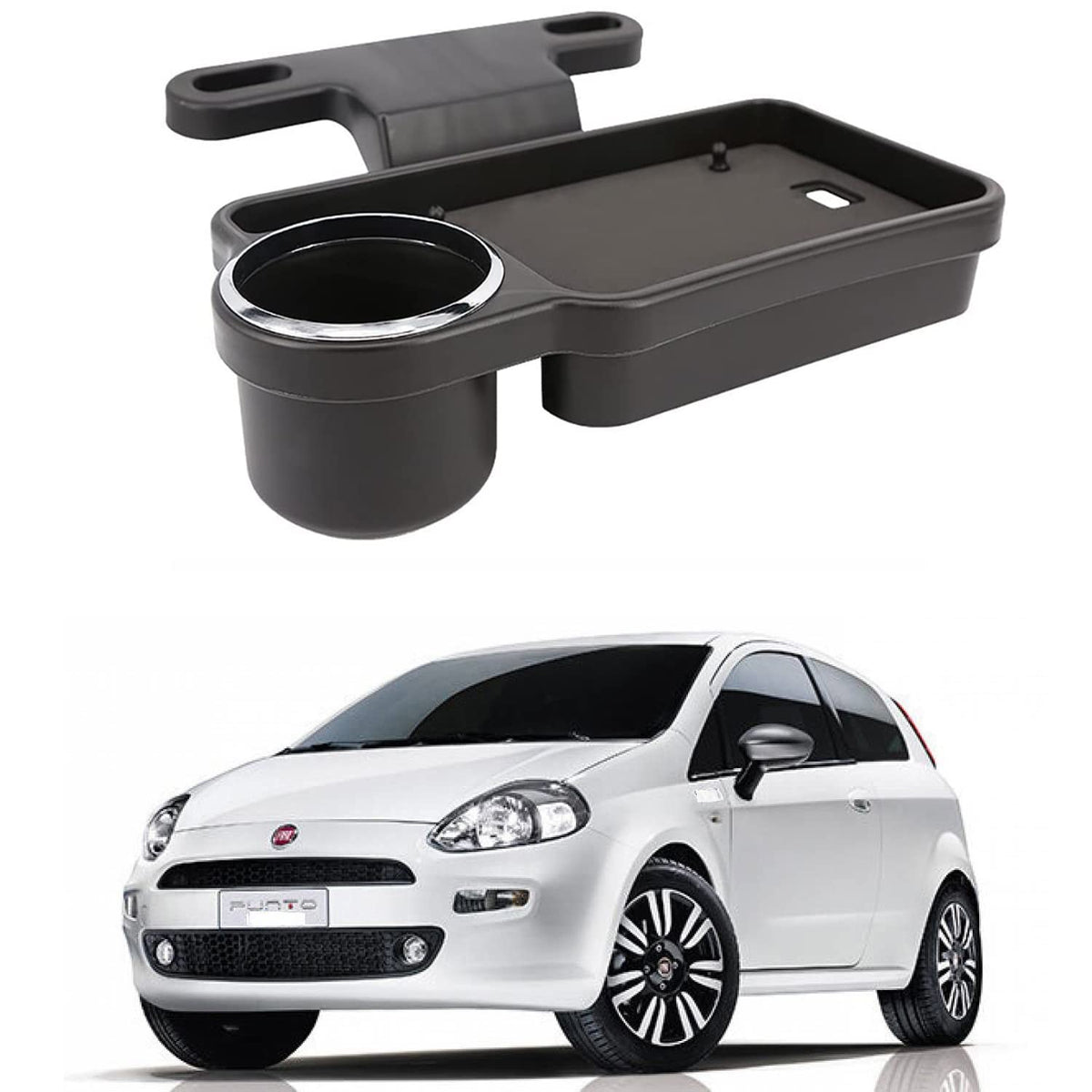 Oshotto (FT04) Foldable Car Auto Headrest Rear Back Seat Table Drink Food Cup Tray Holder Compatible with Fiat Punto  Black