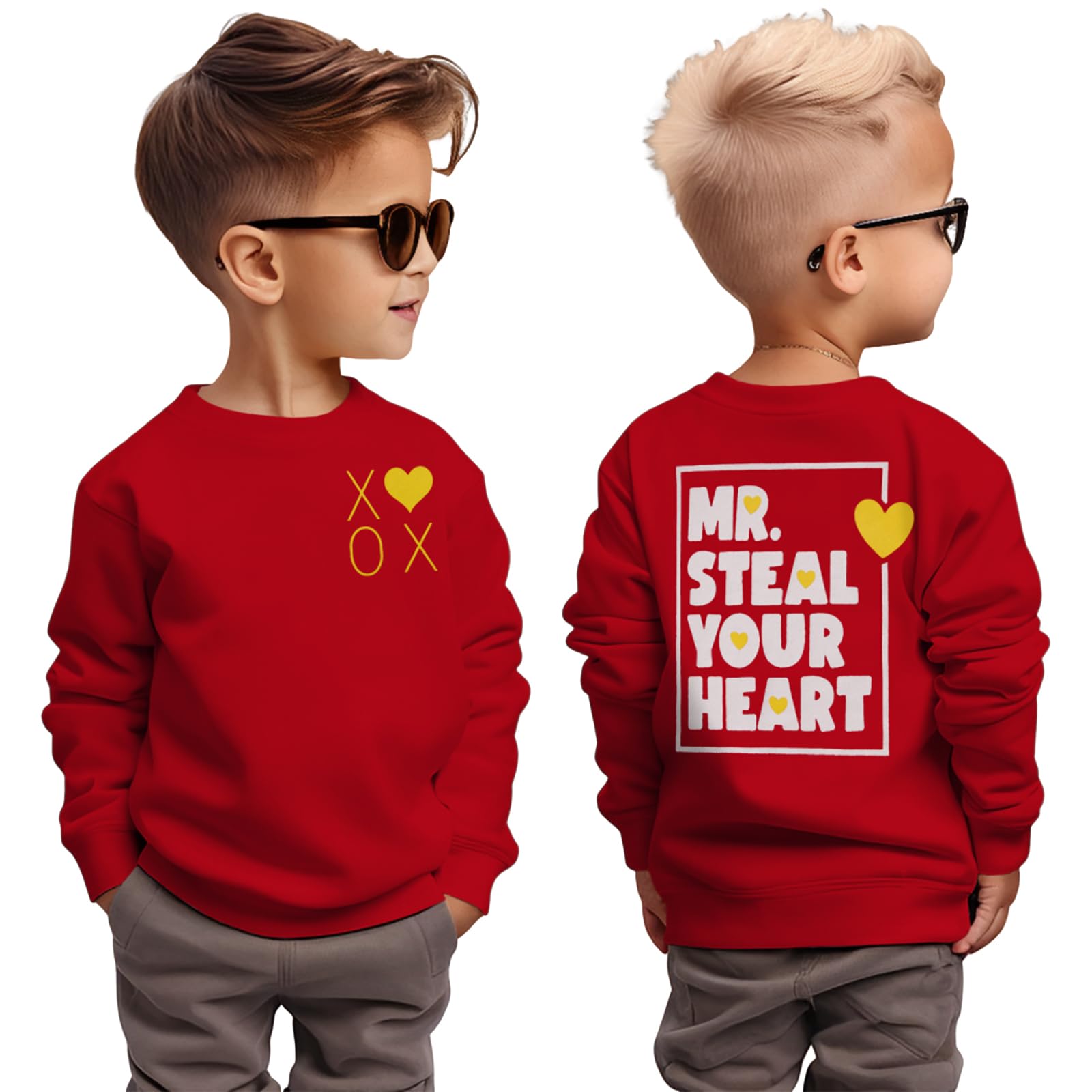 Gliglittr Toddler Baby Boy Valentines Day Sweatshirt Mr Steal Your Heart Long Sleeve Shirt Xoxo Crewneck Pullover Top Outfit (Re