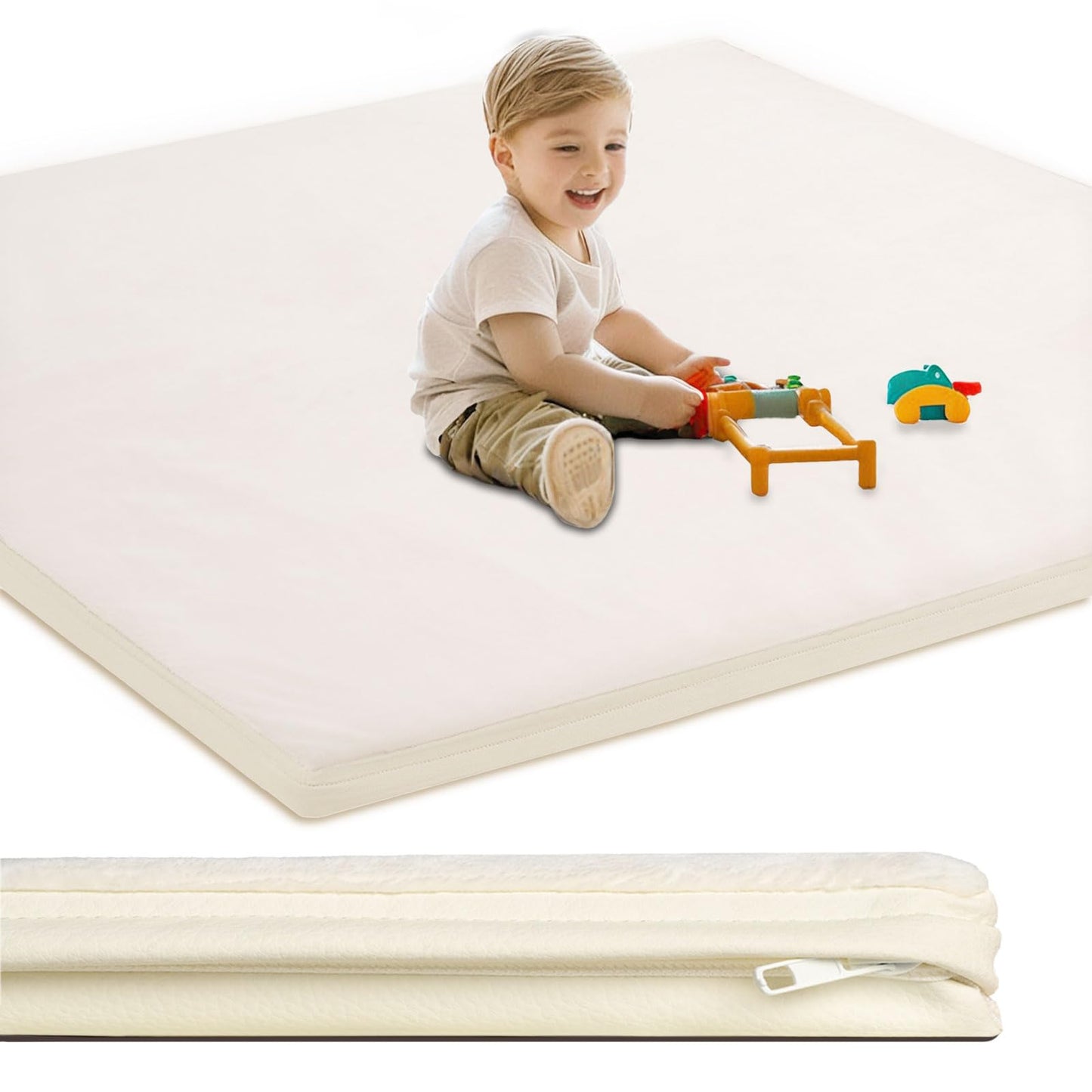Baby Play Mat for Floor,1.2Thick Padded Foam 50x50 playpen mat, Soft Velvet&Non-Slip Leather,Removable&Washable Cover,Nursery Ru