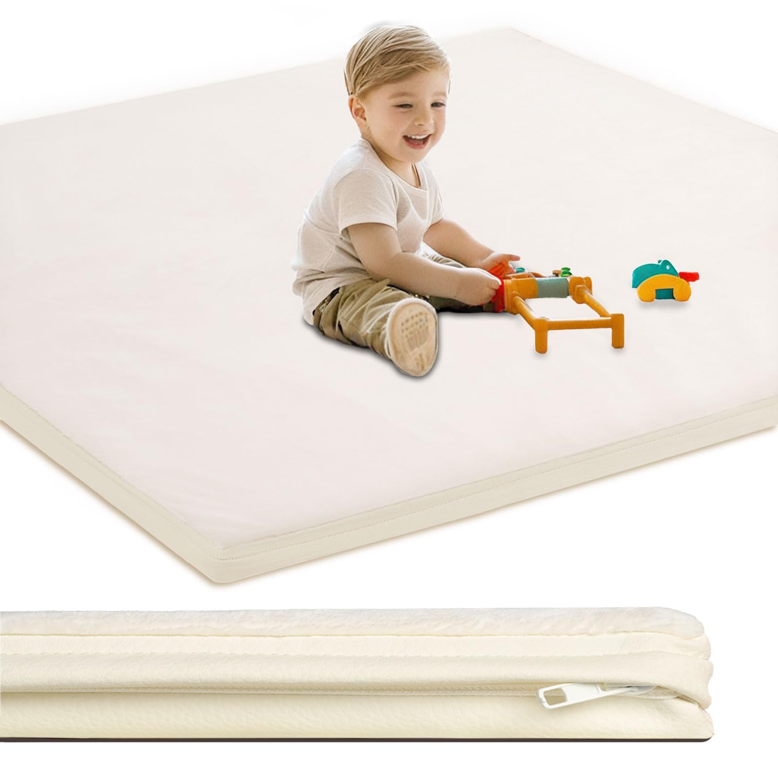 Baby Play Mat for Floor,1.2Thick Padded Foam 50x50 playpen mat, Soft Velvet&Non-Slip Leather,Removable&Washable Cover,Nursery Ru