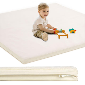 Baby Play Mat for Floor,1.2Thick Padded Foam 50x50 playpen mat, Soft Velvet&Non-Slip Leather,Removable&Washable Cover,Nursery Ru