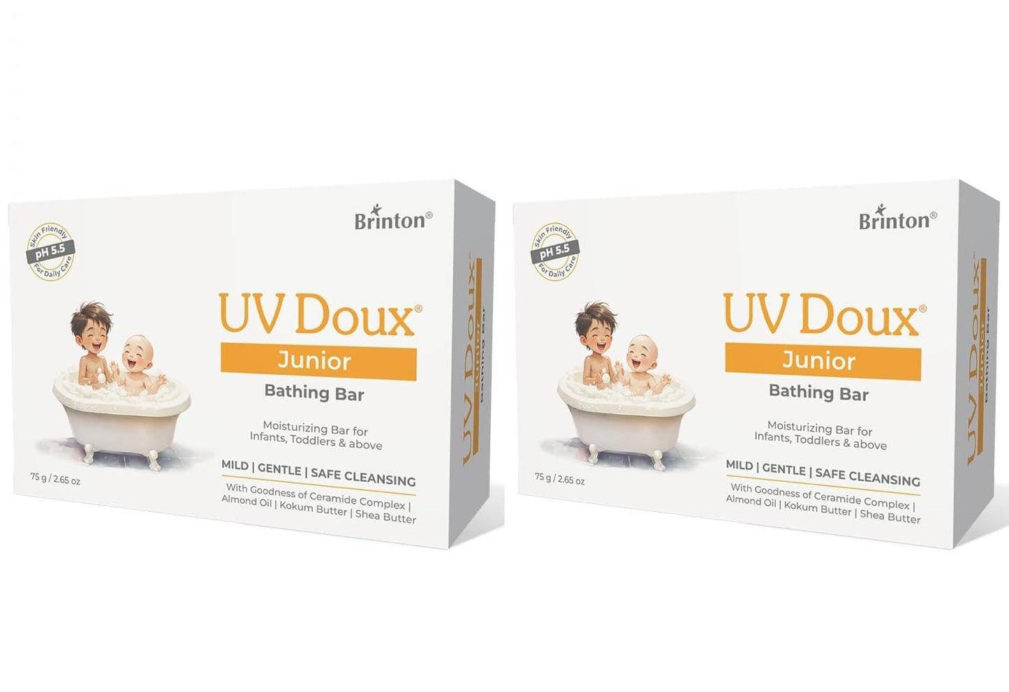 Brinton Uv Doux Junior Moisturizing Bathing Bar | 4 Ceramides Complex With Shea Butter Almond Oil & Kokum Butter | Syndet Bar Fo