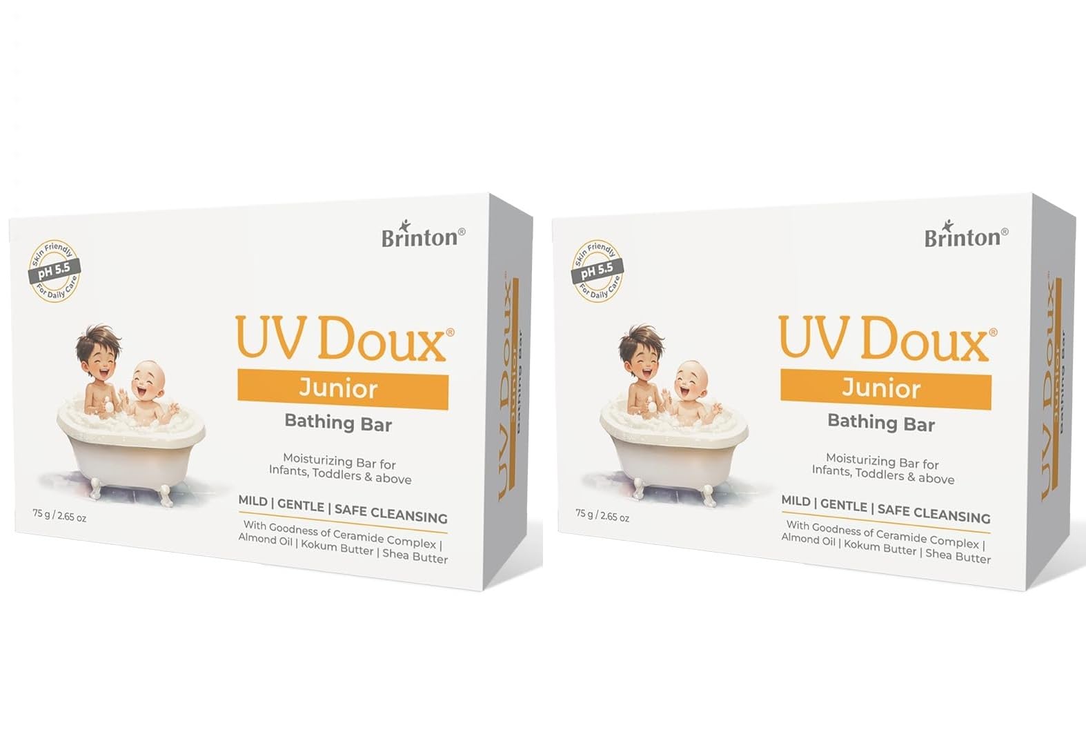 Brinton Uv Doux Junior Moisturizing Bathing Bar | 4 Ceramides Complex With Shea Butter Almond Oil & Kokum Butter | Syndet Bar Fo