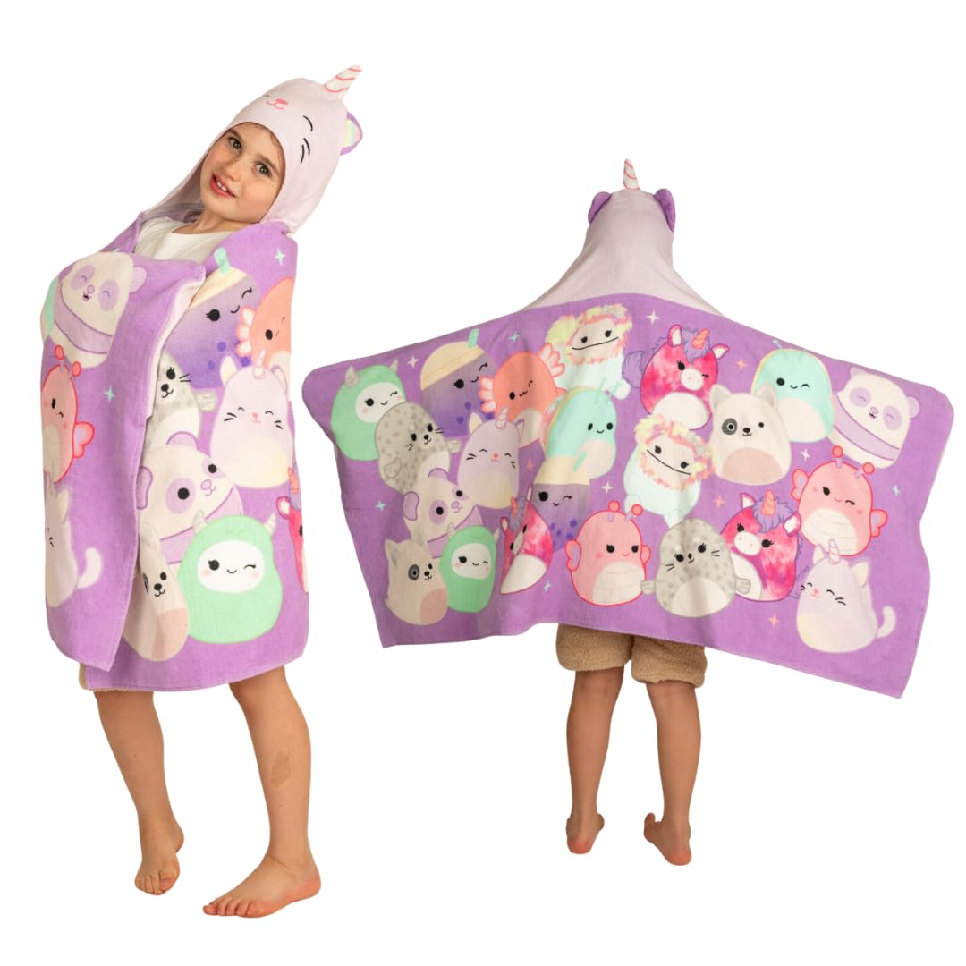 Franco Squishmallows Kids Super Soft Bath/Pool/Beach Soft Cotton Terry Hooded Towel Wrap, 24 In X 50 In, (Officially Licensed Pr