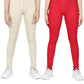 StyleStone Girls Pack of 2 Cotton JeggingsCream & Red