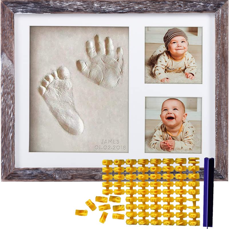 Co Little Baby Handprint & Footprint Kit (Date & Name Stamp) Clay Hand Print Picture Frame for Newborn - Best New Mom Gift - Foo
