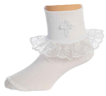Tiptop Girls White Baptism First Communion Or Christening Socks With Cross Size 6-12 Months