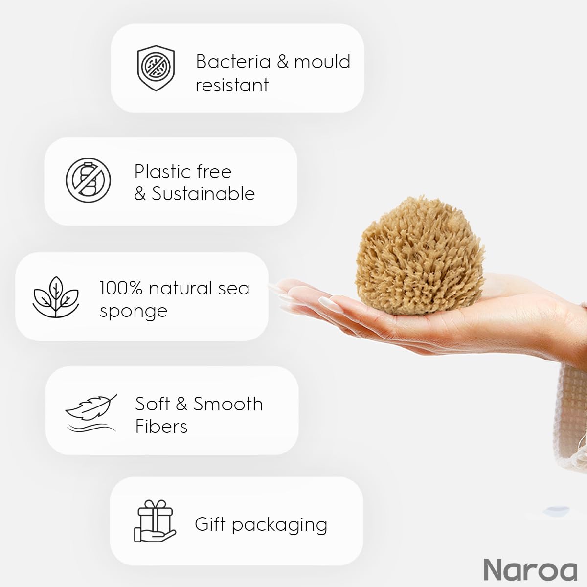 Naroa Natural Baby Bath Sponge In Gift Box | Premium Soft Wool Sea Sponge For Babies | Newborn Bath Time Essentials | Sustainabl