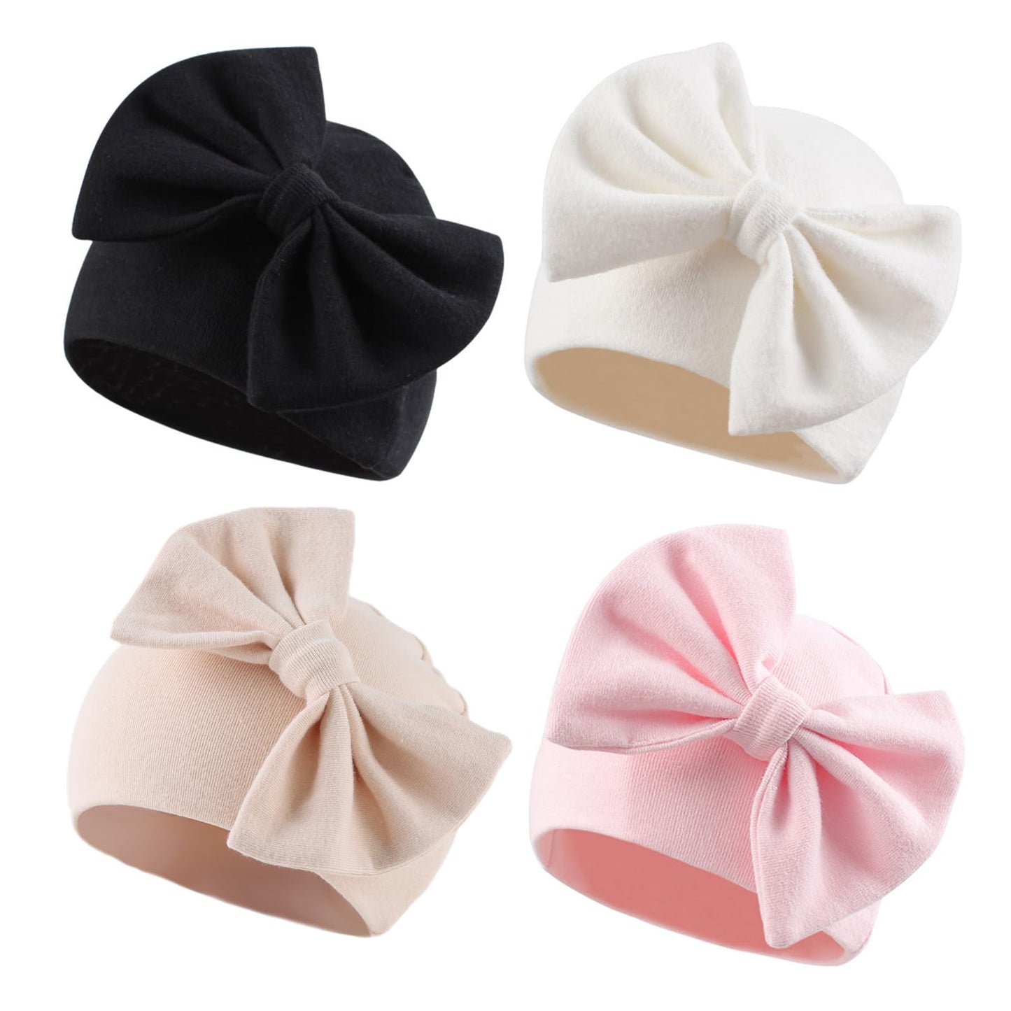 Newborn Baby Girl Hat Cotton Baby Bow Beanie Preemie Hats Spring Infant Hats For Girls 0-12 Months (4Pack-E, Preemie)