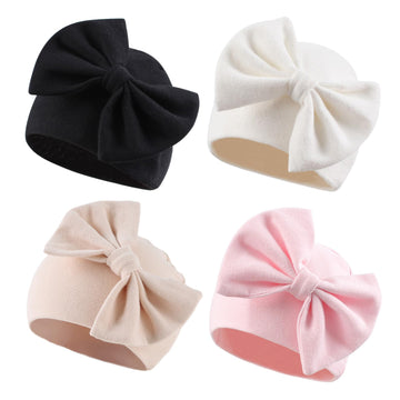Newborn Baby Girl Hat Cotton Baby Bow Beanie Preemie Hats Spring Infant Hats For Girls 0-12 Months (4Pack-E, Preemie)