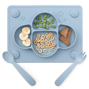 Rocced Suction Plates For Baby Placemat Spoon Fork Set For Toddlers, Silicone Baby Plates With Suction Baby Dishes For Kids Plat