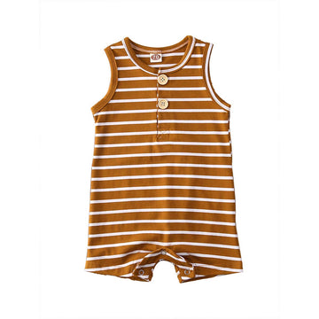 Iddolaka Newborn Summer Baby Boy Girl Romper Bodysuit Jumpsuit Playsuit One Piece Outfit Clothes (A-Brown Stripes, 18-24 Months)
