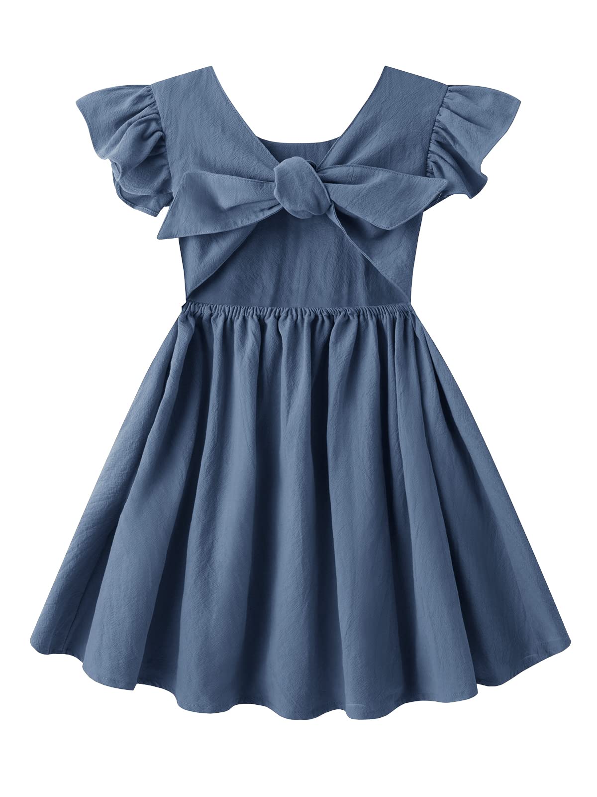 Dutebare Toddler Girls Dress Cotton Linen Ruffle Halter Sleeveless Kids Casual Summer Beach Party Dresses Navy Blue 130