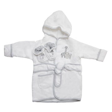 Spasilk Hooded Terry Bathrobe With Booties, Baby Shower Set, One Size, Grey Lion