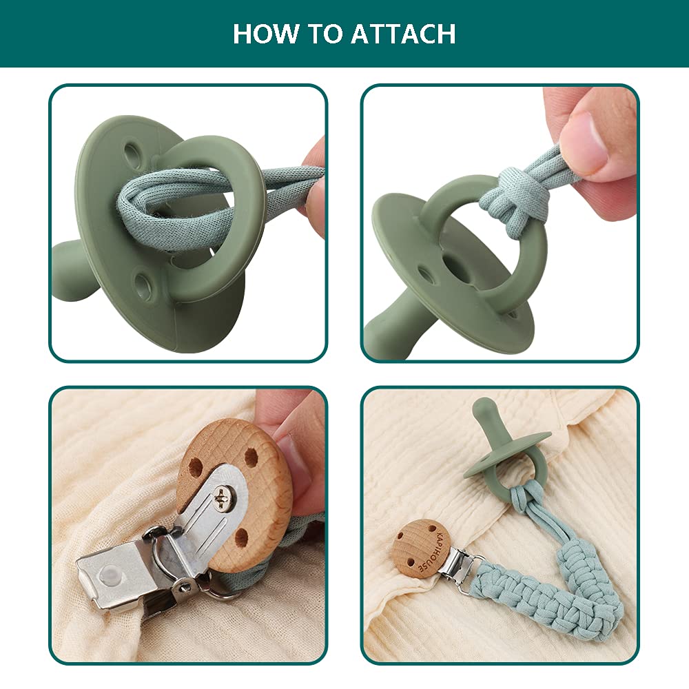 Kapihouse Pacifier Clip For Boy 9.2 Inch Pacifier Leashes Woodern Clips Teething Toy With Handmade Braided Cotton Modern Unisex