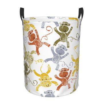 Pevtufa Cartoon Monkey Foldable Laundry Basket Organizer,Fabric Clothes Toy Storage Basket Nursery Hamper Storage Bin For Househ